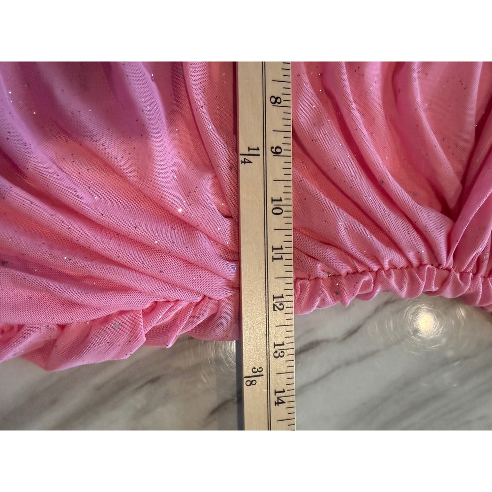 SHEIN Pink Glitter Mesh Ruched Bodycon Mini Dress Long Sleeve Wrap Front XL - Picture 8 of 9